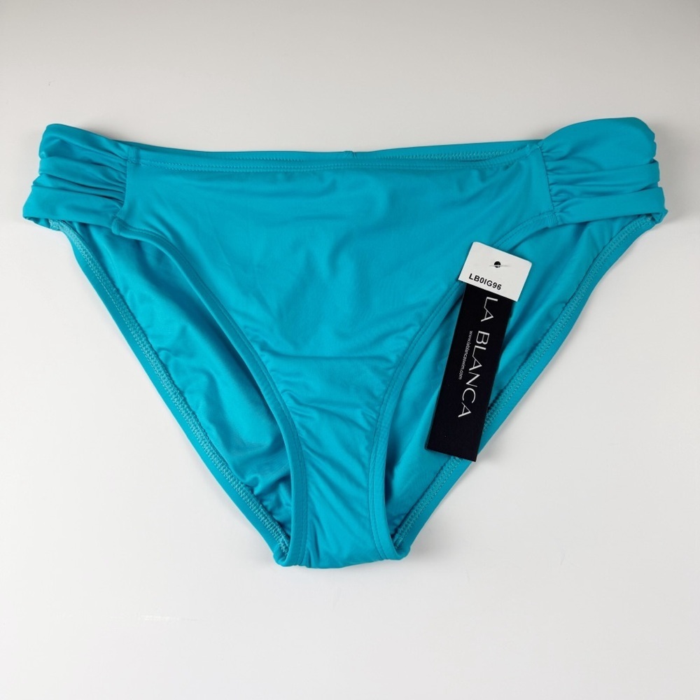 La Blanca Bikini Bottom Womens Size 14 Blue Solid Island Goddess Hipster NWT NEW